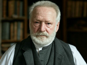 Victor Hugo, le célèbre écrivain et poète français, plongé dans ses pensées au milieu de sa bibliothèque, vers 1870.